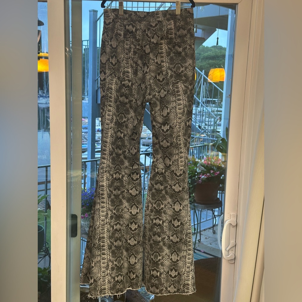 Gray and Black Snakeskin Extreme Flare Pants
